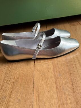 Silver Metallic Mary Jane Flats